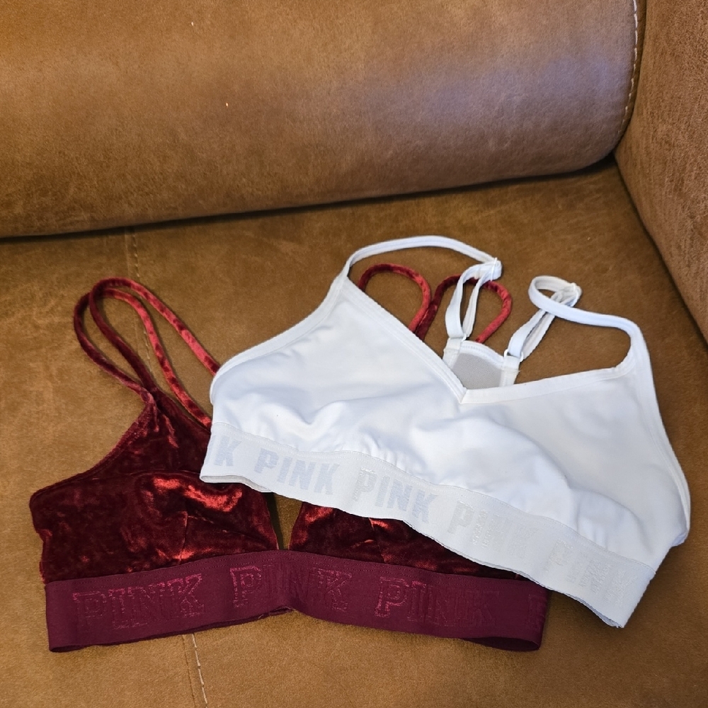 PINK Victoria's Secret Red and White Bralette Set